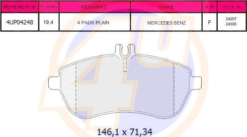 4U 4UP04248 - Əyləc altlığı dəsti, əyləc diski furqanavto.az