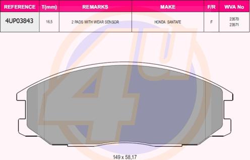 4U 4UP03843 - Əyləc altlığı dəsti, əyləc diski furqanavto.az