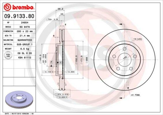 A.B.S. 09.9133.80 - Əyləc Diski furqanavto.az