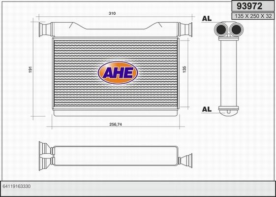 AHE 93972 - İstilik dəyişdiricisi, daxili isitmə www.furqanavto.az