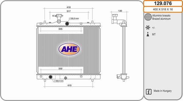 AHE 129.076 - Radiator, mühərrikin soyudulması furqanavto.az