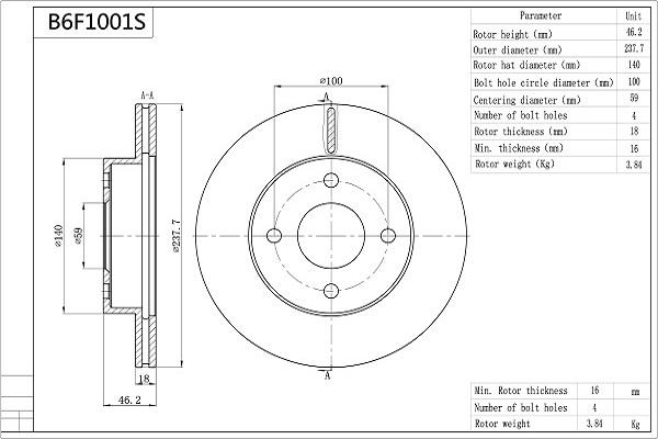 AISIN B6F1001S - Əyləc Diski furqanavto.az