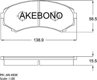 Akebono AN-493K - Əyləc altlığı dəsti, əyləc diski furqanavto.az