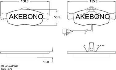 Akebono AN-4436WK - Əyləc altlığı dəsti, əyləc diski furqanavto.az