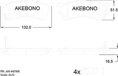 Akebono AN-447WK - Əyləc altlığı dəsti, əyləc diski furqanavto.az