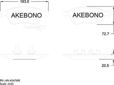 Akebono AN-4547WKE - Əyləc altlığı dəsti, əyləc diski furqanavto.az