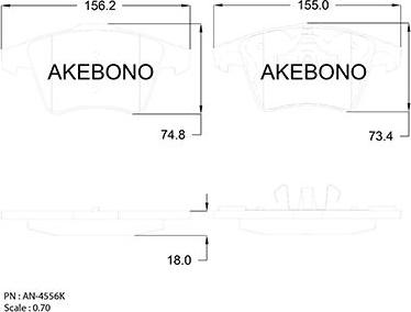 Akebono AN-4556K - Əyləc altlığı dəsti, əyləc diski furqanavto.az