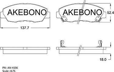 Akebono AN-455WK - Əyləc altlığı dəsti, əyləc diski furqanavto.az