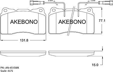 Akebono AN-4515WKE - Əyləc altlığı dəsti, əyləc diski furqanavto.az