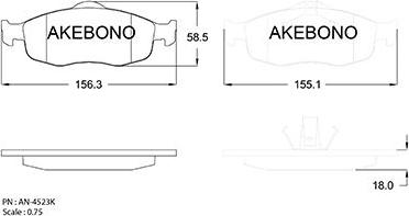 Akebono AN-4523K - Əyləc altlığı dəsti, əyləc diski furqanavto.az