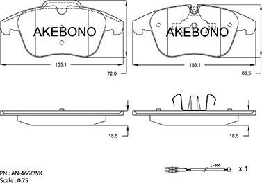 Akebono AN-4666WK - Əyləc altlığı dəsti, əyləc diski furqanavto.az