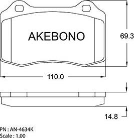 Akebono AN-4634K - Əyləc altlığı dəsti, əyləc diski furqanavto.az