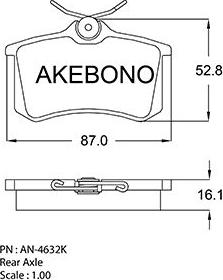 Akebono AN-4632K - Əyləc altlığı dəsti, əyləc diski furqanavto.az