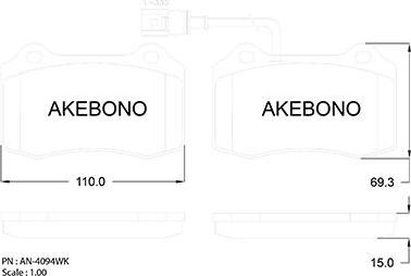 Akebono AN-4094WKE - Əyləc altlığı dəsti, əyləc diski furqanavto.az