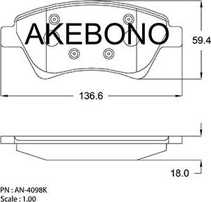 Akebono AN-4098K - Əyləc altlığı dəsti, əyləc diski furqanavto.az