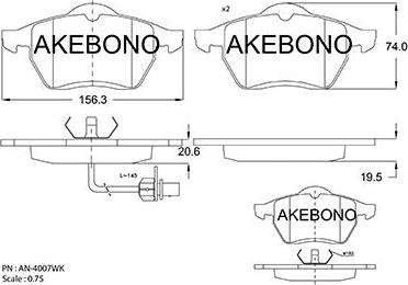 Akebono AN-4007WKE - Əyləc altlığı dəsti, əyləc diski furqanavto.az