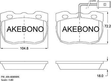 Akebono AN-4089WK - Əyləc altlığı dəsti, əyləc diski furqanavto.az