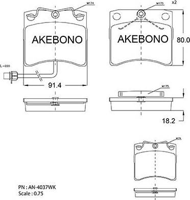 Akebono AN-4037WK - Əyləc altlığı dəsti, əyləc diski furqanavto.az