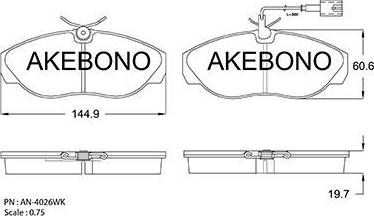 Akebono AN-4026WK - Əyləc altlığı dəsti, əyləc diski furqanavto.az