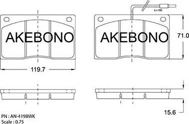 Akebono AN-4198WK - Əyləc altlığı dəsti, əyləc diski furqanavto.az