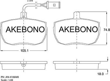 Akebono AN-4106WK - Əyləc altlığı dəsti, əyləc diski furqanavto.az