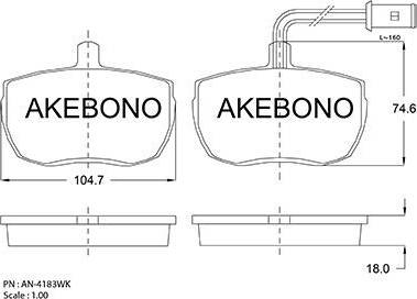 Akebono AN-4183WK - Əyləc altlığı dəsti, əyləc diski furqanavto.az