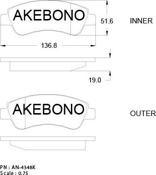 Akebono AN-4348KE - Əyləc altlığı dəsti, əyləc diski furqanavto.az