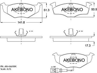 Akebono AN-4361WKE - Əyləc altlığı dəsti, əyləc diski furqanavto.az