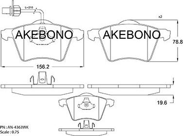 Akebono AN-4363WKE - Əyləc altlığı dəsti, əyləc diski furqanavto.az