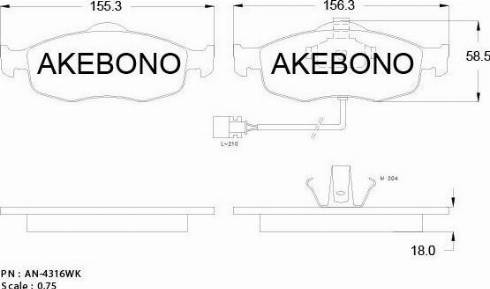 Akebono AN-4316WK - Əyləc altlığı dəsti, əyləc diski furqanavto.az