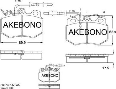 Akebono AN-4321WKE - Əyləc altlığı dəsti, əyləc diski furqanavto.az