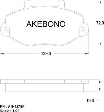 Akebono AN-4378KE - Əyləc altlığı dəsti, əyləc diski furqanavto.az