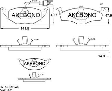 Akebono AN-4291WK - Əyləc altlığı dəsti, əyləc diski furqanavto.az