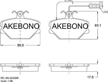 Akebono AN-4243WKE - Əyləc altlığı dəsti, əyləc diski furqanavto.az