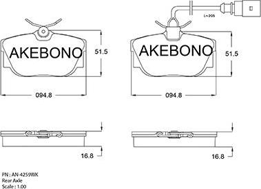 Akebono AN-4259WKE - Əyləc altlığı dəsti, əyləc diski furqanavto.az