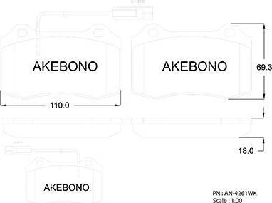Akebono AN-4261WK - Əyləc altlığı dəsti, əyləc diski furqanavto.az