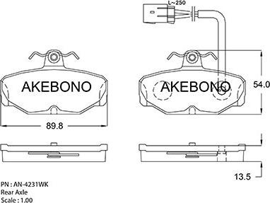 Akebono AN-4231WK - Əyləc altlığı dəsti, əyləc diski furqanavto.az