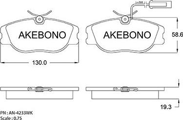 Akebono AN-4233WKE - Əyləc altlığı dəsti, əyləc diski furqanavto.az