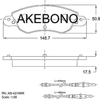 Akebono AN-4274WKE - Əyləc altlığı dəsti, əyləc diski furqanavto.az