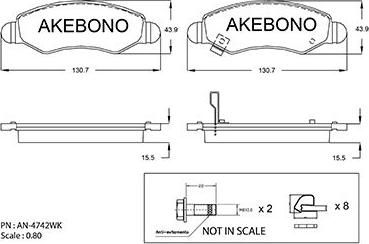 Akebono AN-4742WKE - Əyləc altlığı dəsti, əyləc diski furqanavto.az