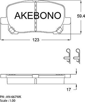 Akebono AN-667WK - Əyləc altlığı dəsti, əyləc diski furqanavto.az