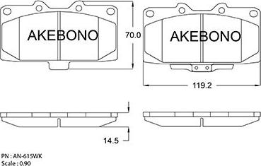 Akebono AN-615WK - Əyləc altlığı dəsti, əyləc diski furqanavto.az