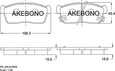 Akebono AN-610WK - Əyləc altlığı dəsti, əyləc diski furqanavto.az