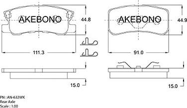 Akebono AN-632WK - Əyləc altlığı dəsti, əyləc diski www.furqanavto.az