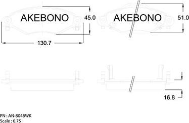 Akebono AN-8048WK - Əyləc altlığı dəsti, əyləc diski furqanavto.az