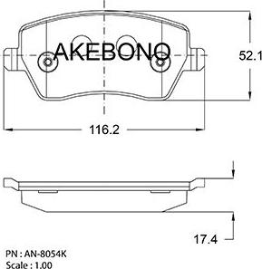 Akebono AN-8054K - Əyləc altlığı dəsti, əyləc diski furqanavto.az