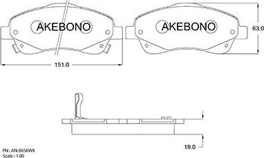 Akebono AN-8056WK - Əyləc altlığı dəsti, əyləc diski furqanavto.az