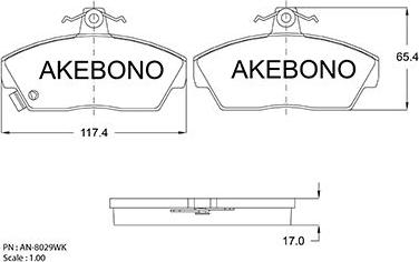 Akebono AN-8029WK - Əyləc altlığı dəsti, əyləc diski furqanavto.az