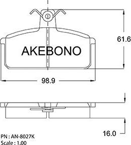 Akebono AN-8027K - Əyləc altlığı dəsti, əyləc diski furqanavto.az