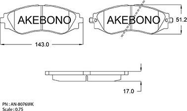 Akebono AN-8076WK - Əyləc altlığı dəsti, əyləc diski furqanavto.az